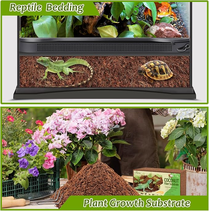Riare 4 Pack Natural Coconut Fiber Substrate, Coco Coir Reptile Bedding | Coconut Husk Reptile Substrate for Tortoises, Hermit Crabs, Snakes, Bearded Dragon, Geckos, Reptile Enclosure/Terrarium Setup