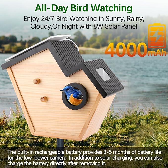 Bird House with Camera, 4MP Smart Birdhouse Camera with Solar Powered, Birdhouse Cameras for Families, Motion Detection & 32GB SD Card, Watch Bird Nesting & Hatching in Real Time