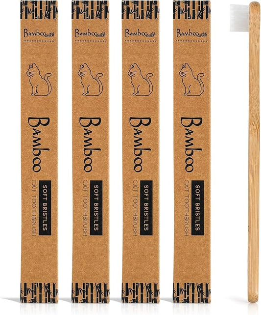 Bamboo Toothbrush for Cats – 4 Pack | Natural Bristles | Eco-Friendly Pet Toothbrush for Cat Dental Care