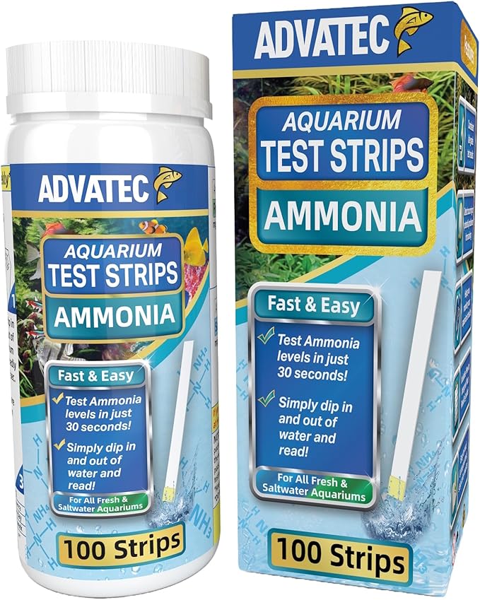 Ammonia Test Strips for Freshwater & Saltwater Fish Tank - Testing Strips for Fresh & Salt Water Aquarium - Lab Grade Water Tester Kit - 100 Count