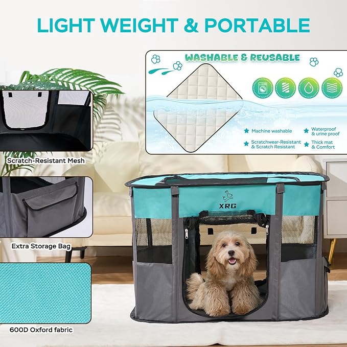 Portable Foldable Pet Playpen Collapsible Crates Kennel Playpen for Dog cat and Rabbit &Travel playpen Outdoor or Indoor (Medium（31.5" L x 23.6" W x 21.7" H）, Green)