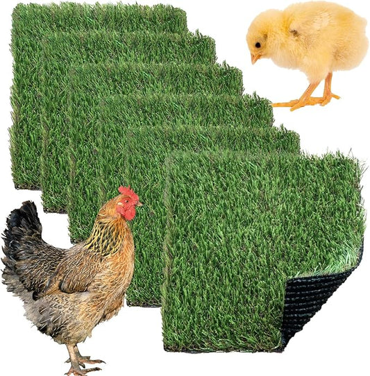 Chickens Nesting Box Pads 6 Pcs Washable Fake Turf Mats Grass Carpet Reusable Hens Nest Boxes Pad Chicken Coop Bedding for Laying Eggs (12 x 12 x 0.78 Inches)