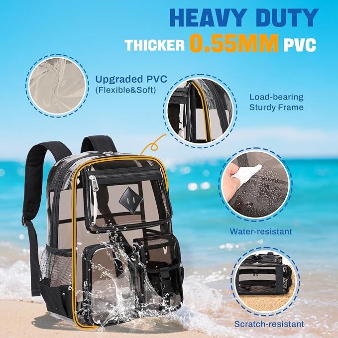PIG PIG GIRL Clear Backpack for School,Heavy Duty PVC Transparent Bookbag for Girls Stadium Approved See Through Backpack