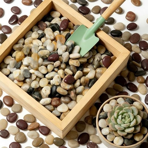 Polished Mixed River Rocks, 5/8 Inch Multi-Color Decorative Pebbles for Aquarium, Landscaping, Plant Decor & Vase Fillers,Natural Polished Mixed Stones for Garden, Crafts-12LB