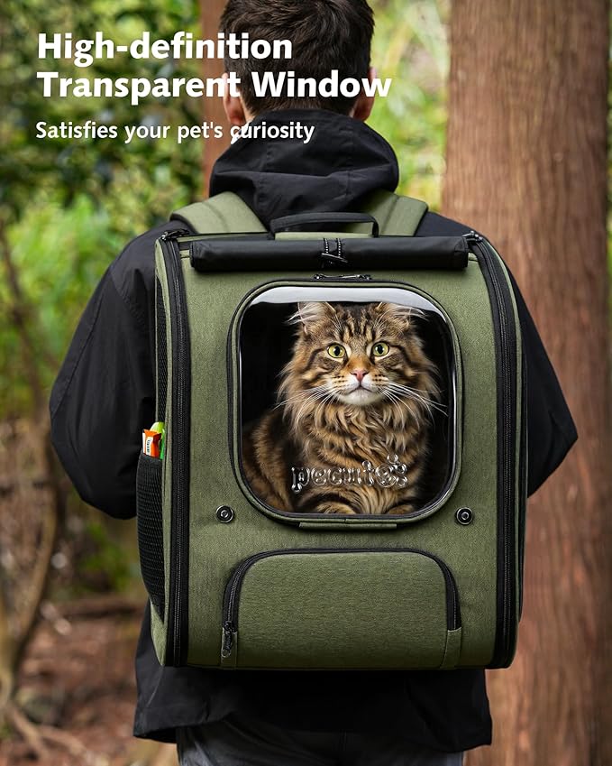 Pecute Cat Backpack Carrier XL, Large Space Cat Bubble Backpack, Breathable Cat Carrier, Shaded Dog Backpack Carrier, Ergonomic 3D Design for Travel, Hiking, Suitable for Shopping, and Vet, Green