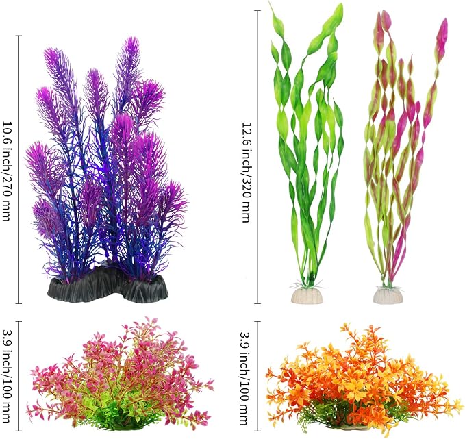 MyLifeUNIT Artificial Aquarium Plants, Plastic Fish Tank Plants for Aquarium Decorations, Pack of 7 (Style B)