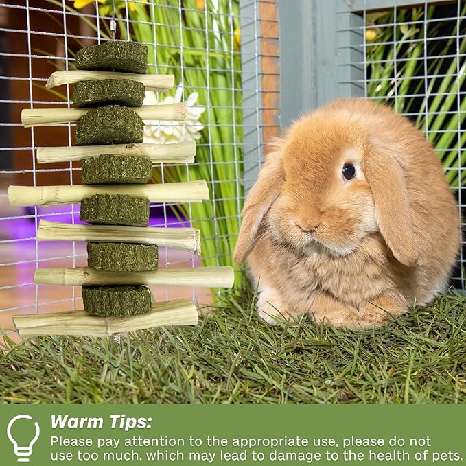 kathson Rabbit Treats Bunny Chew Toys for Teeth Grinding, Organic Bamboo Sticks Natural Guinea Pig Enrichment Toys for Small Animals Hamster Chinchilla 4 Pack