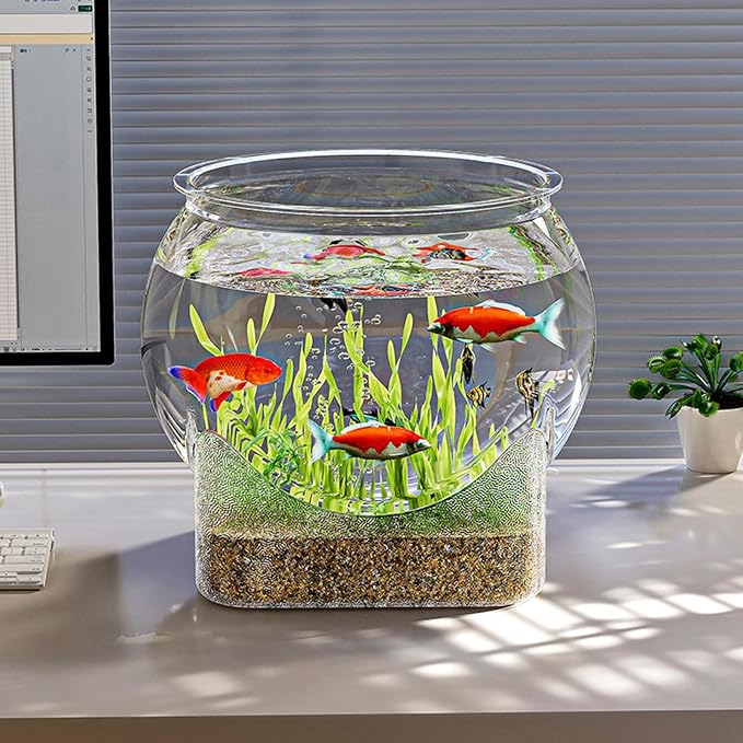 Fish Bowl P-lastic, Clear Round Shatterproof Desktop Aquarium Betta Fish Bowl for Centerpiece Home Decor