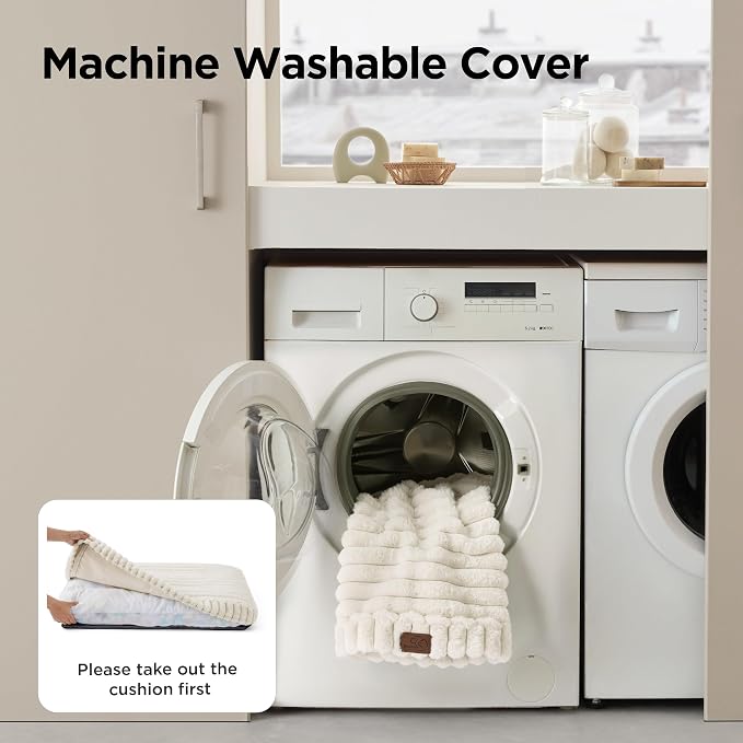Bedsure ComfyFleece™ Fluffy Plush XXL Dog Bed Crate Pillow 47x29 Cream | Aesthetic Crate Bed for Balanced Support Cute Chopped Foam Pad with Removable Washable Cover Non-Slip Waterproof Cozy Pet Mat