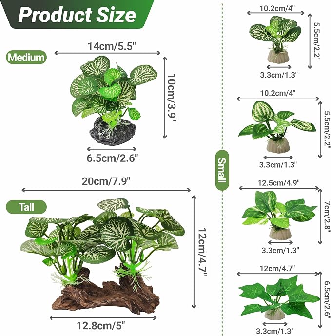 GOZILLA Silk Fish Tank Plants,Reptile Artificial Plant,Reptile Plants for Terrarium,Aquarium Decorations Accessories Set,Resin Driftwood Artificial Silk Aquarium Plant for Fish Tank.(11PCS/D-Set)