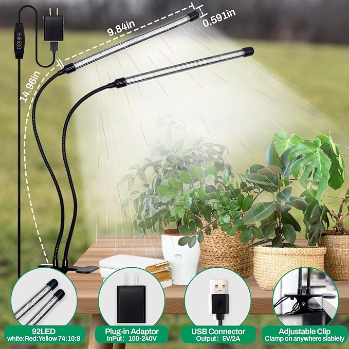 LEOTER Grow Lights for Indoor Plants - 84 LED Full Spectrum Clip Plant Growing Light (2 Heads Light)