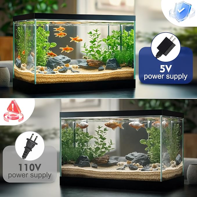 AQQA Electric Sponge Filter for Aquarium, Quiet USB Powered Breeding | Shrimp Filter with Bio Ceramic Media, Adjustable Air Intake & 360° Rotatable Outflow (110V Adapter Included) (S)
