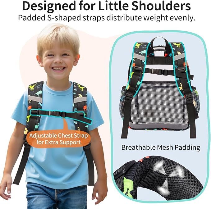 Clear Backpack for Boys, 15 Inch Heavy Duty Transparent Bookbag for Kindergarten to 2nd Grade, PVC See Through Daypack with Reflective Straps, Fits Standard Folders, Black Dinosaur