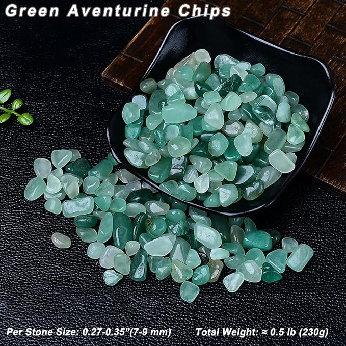 Erliway Green Aventurine Crystal Chips Bulk for Vase Filler, 0.5 lb 7-9 mm | Natural Crushed Crystal Stone for Spell Jar, Aquarium Gravel, Reiki Healing Meditation, Jewelry Making, Resin Art, Home Décor