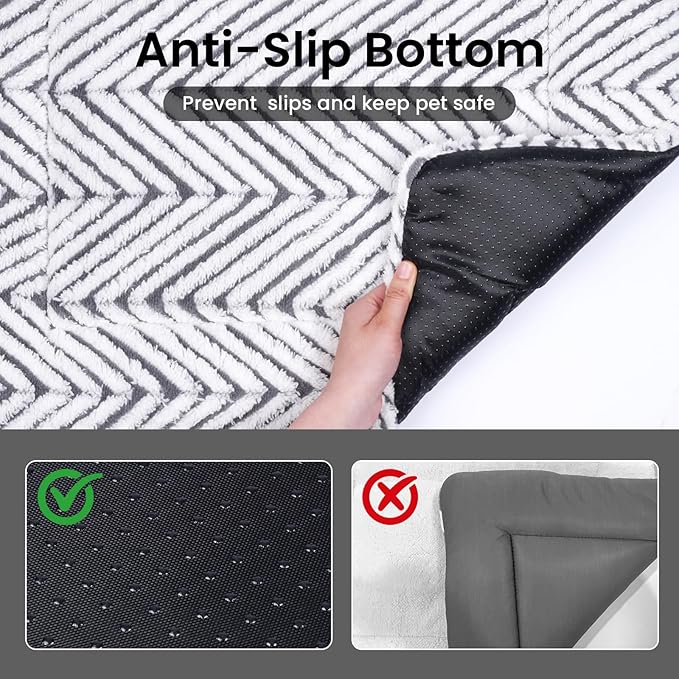 Mora Pets Washable Dog Crate Pad Soft Kennel Bed Crate Mat for Small Dogs, Puppies & Cats Flat Pet Bed with Anti-Slip Bottom for Dog Cage, Carrier & Travel Sleeping Chevron Grey 24 x 18