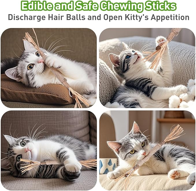 petizer 16Pcs Organic Natural Catnip Toys,Silvervine Cat Chew Sticks,Edible Matatabi Camint Treat Toys for Kittens Lick & Kitty Gift,Cat nip Teething Chew Wooden Sticks
