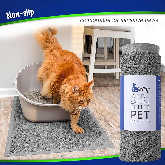 WePet Cat Litter Box Mat(No. 02-2), Kitty Premium PVC Pad, Durable Trapping Rug, Phthalate Free, Urine-Resistant, Scatter Control, L 35 x 23, Grey