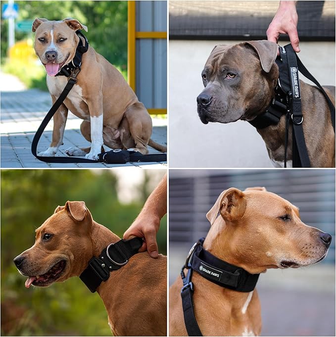 Spark Paws Tactical Dog Collar - Heavy Duty, Premium Quality, Thick and Durable for Large and Medium Dogs - Black - S - 1.5"