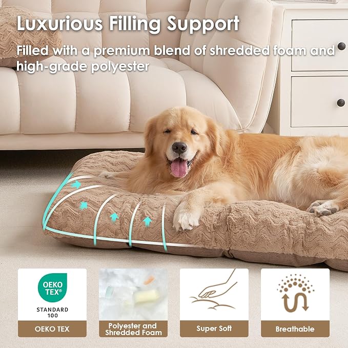 EHEYCIGA Washable Small Dog Bed for Crate 23x18 Inch, Kennel Pad for Puppy Up to 25 lbs, Plush and Comfy Pet Sleeping Mat, Camel