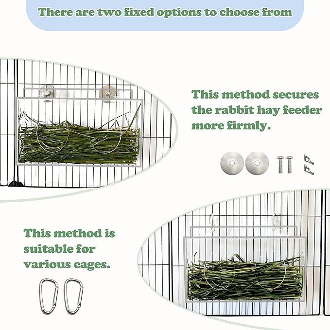 Xymoso Acrylic Rabbit Hay Feeder with Lid,Guinea Pig Hay Rack Holder Chinchilla Cage Accessories for Rabbits Guinea Pigs Bunny