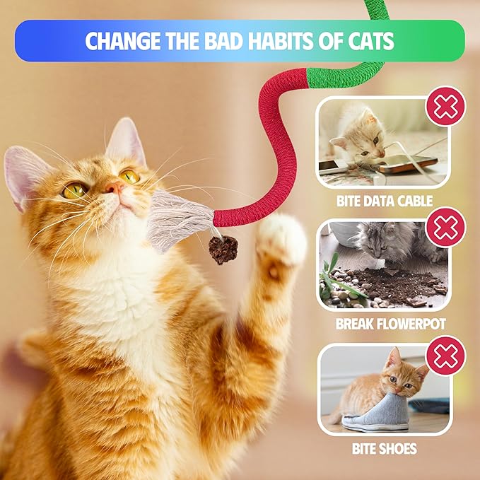 GBSYU Cat Toys Chew Rope & Silvervine Sticks for Bored Indoor Adult Cats, 6Pcs Interactive Catnip Toys for Cats with Refillable Natural Catnip Bag for Teeth Cleaning
