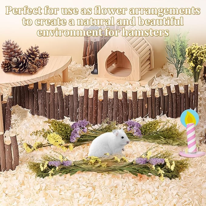 Sukh 42Pcs Herb Bedding Habitat Decor - Natural Flower Hamster Mate Herbs Sprays Cage Safe Pet Accessories Decorations Hideout for Hamsters Mouse Guinea Pig Dwarf Gerbils Syrian Mice