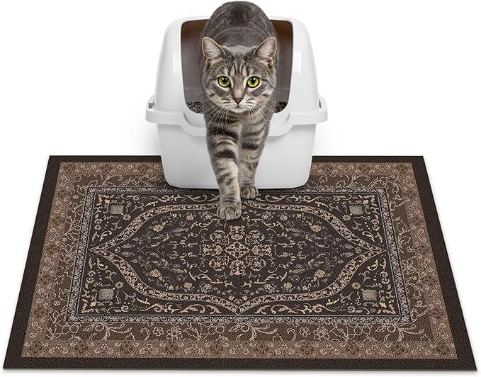 Glittme Cat Litter Mat with Non-Slip Bottom Litter Box Mat 24"X15" Litter Trapping Mat Easy to Clean Washable Cat Food Mat for Kitty,S