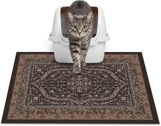 Glittme Cat Litter Mat with Non-Slip Bottom Litter Box Mat 24"X15" Litter Trapping Mat Easy to Clean Washable Cat Food Mat for Kitty,S