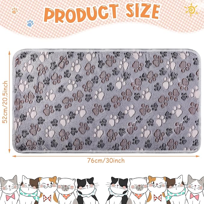 Tatuo 4 Pack Fleece Dog Blankets for Puppy Cats Multi-Size Sleep Mat for Pet Guinea Pig Soft Washable Warm Crate Bed Puppy Teething Toys Print Pattern Blanket Indoor(Gray,30 x 20.5 Inch,Paw)