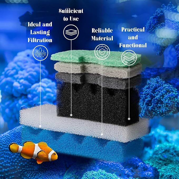 Threlaco 32 Pcs Aquarium Replacement Maintenance Kit Compatible with Fluval 206/207 Filter Media Including Biological Sponge, Ammonia/Phosphate/Nitrite Remover Pad, Aquarium Towel, Grease