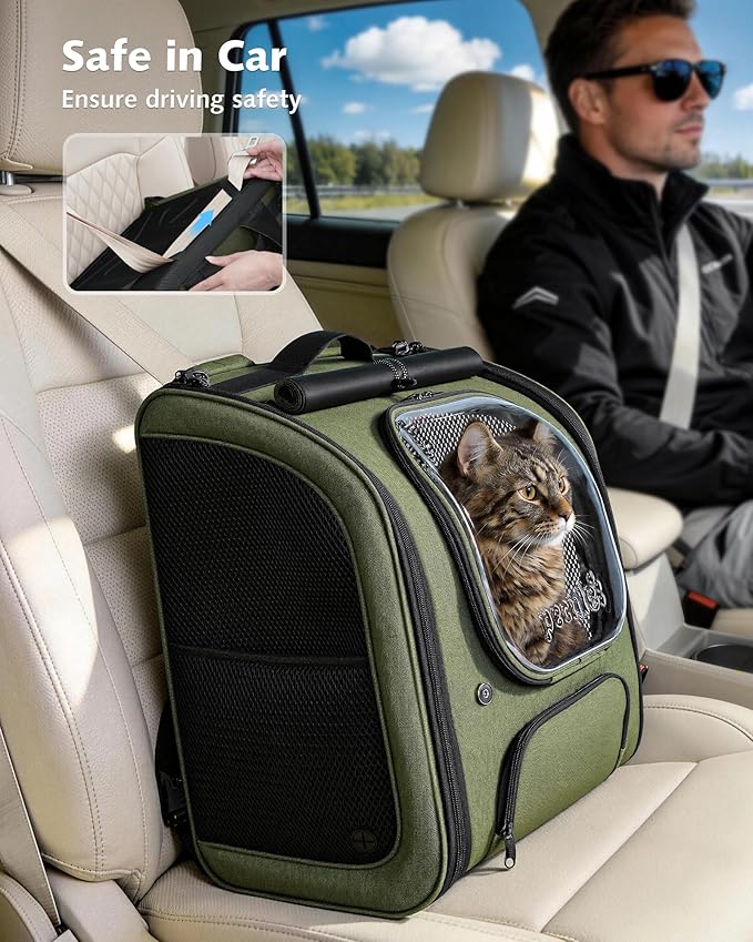 Pecute Cat Backpack Carrier XL, Large Space Cat Bubble Backpack, Breathable Cat Carrier, Shaded Dog Backpack Carrier, Ergonomic 3D Design for Travel, Hiking, Suitable for Shopping, and Vet, Green