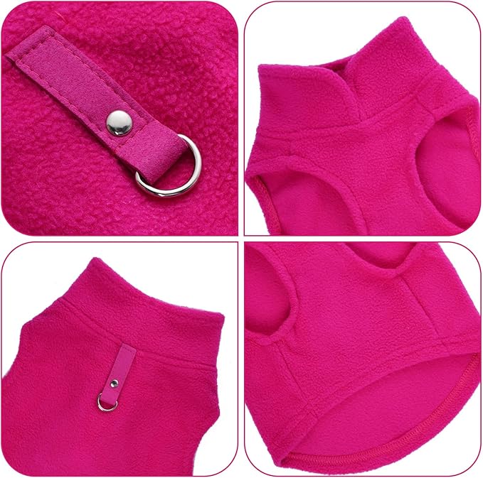 Rbenxia 1 Piece Dog Sweater with Leash Ring Soft Fleece Vest Dog Pullover Warm Jacket Pet Dogs Clothes Winter Dogs Outfits for Small Puppy Cat Pets (Rose Red, Large)
