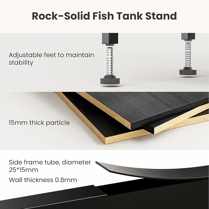 TRZZ Fish Tank Stand for 5-10 Gal, Heavy Duty Cabinet, Black, 20.47"x11.02" | Dual-Tiered Cabinet, Accessory Storage, Viewing Experience, Home & Office, Aquarium Stand