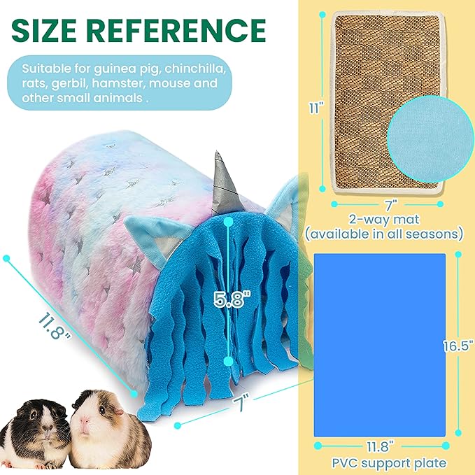Guinea Pig Hideout - Fleece Tunnel House Cage Accessories for Rat Hamster Hedgehog Chinchilla Small Animal - Playing Sleeping Hunting Resting Washable Tube Bedding Habitats
