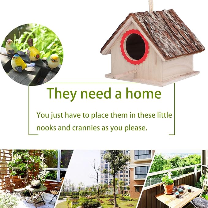 Bird Nest, Wooden Hanging Outdoor Bird Nest with Perch Rustic Bird Nest Box for Bluebirds, Chickadees, Hummingbirds, Swallows, and Other Birds.