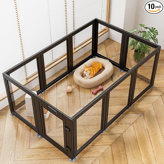 Clear Acrylic Dog Playpen Transparent Dog Playpen Indoor, Easy Assemble Clear Pet Pen for Puppy Bunny Cat Pig, Sturdy & Easy Cleaning Plastic Dog Puppy Fence