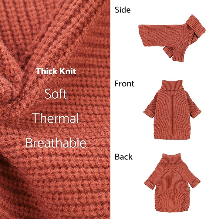 Fitwarm Thermal Knitted Dog Sweater Doggy Winter Coat Pet Clothes Doggie Turtleneck Jacket Puppy Outfits Cat Sweatsuit Red Large