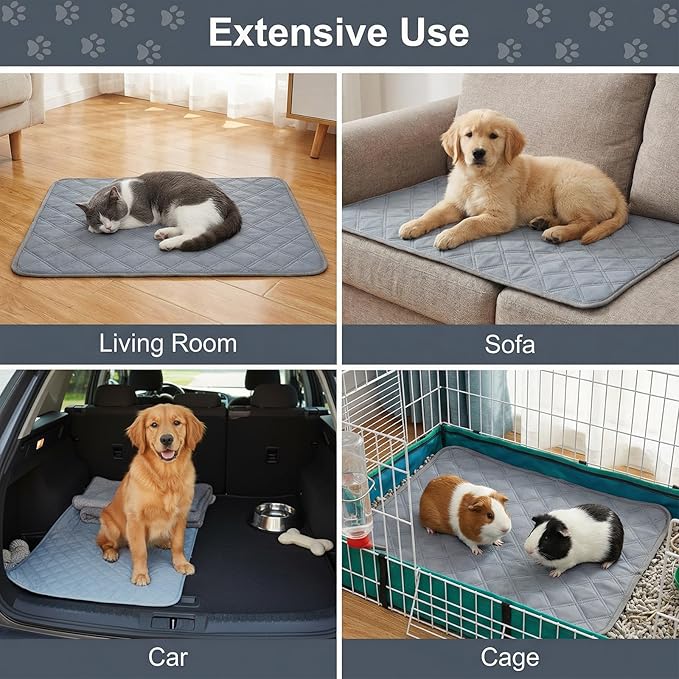 6 PCS Washable Guinea Pig Cage Liners, 24 X 18 Inch Leakage Prevention Rabbit Cage Liner Reusable Anti Slip Guinea Pig Pee Pads Absorbent Bunny Mat for Small Animals, Rabbits and Hamsters-Grey