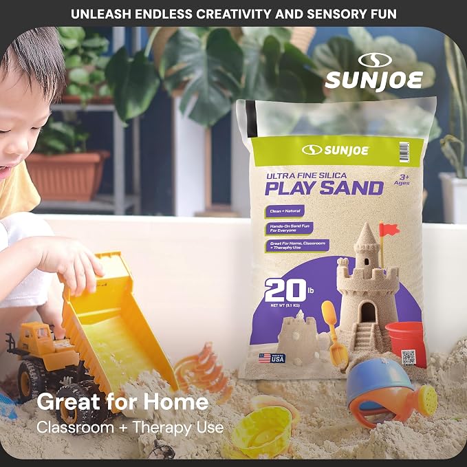 Sun Joe 3 Pack Silica Play Sand for Sandbox, Sensory Table & Garden Spaces, Ultra Fine, 20 Lbs - Natural Craft Accessory for Molding, Digging & Sculpting - Ideal for Indoor and Outdoor Use