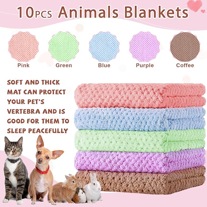 Reginary 10 Pcs Guinea Pigs Blankets Hamster Fleece Cage Liners Coral Fleece Quick Dry Soft Blankets Bedding Guinea Pig Accessories for Cat(18 x 24 Inch,Colorful)