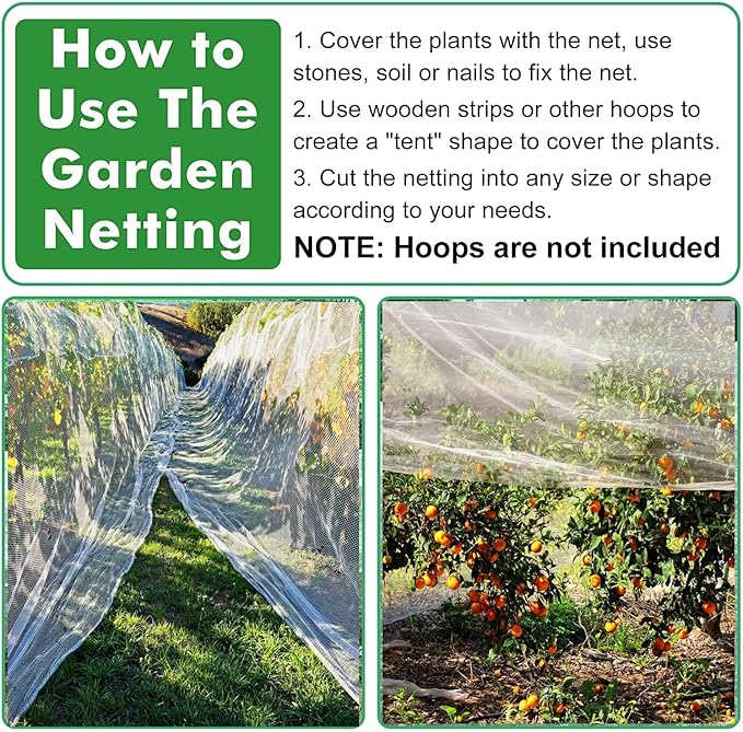Unves 10'x20' Garden Netting, Bird Netting Mosquito Mesh for Vegetable Fruits Plant Garden Protections, Plant Covers Bug Insect Net Pest Barrier Protect Garden Plant from Birds Bugs