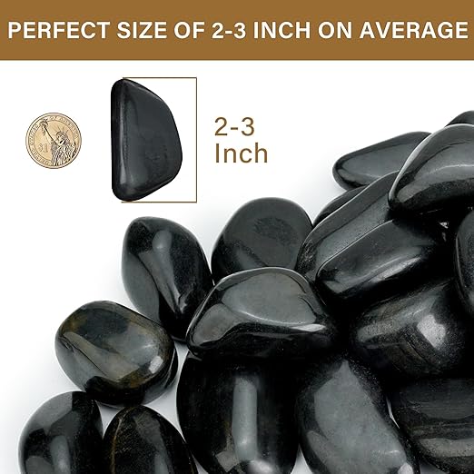 12lb Black River Rocks for Plants Indoor, 2-3Inch Pebbles for Vases Fillers, Decorative Gravel for Fish Tank, Natural Polished Stones for Succulent, Bonsai, Landscaping, Bird Baths
