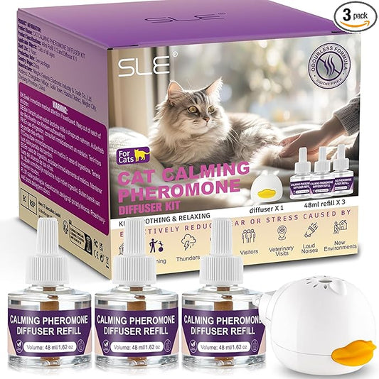 SLE Cat Pheromones Calming Diffuser: 1 Cat Calming Diffusers & 3 Refills, Relieve Anxiety Stress Reduce Spraying Fighting and Scratching Fits All Cats & Kittens
