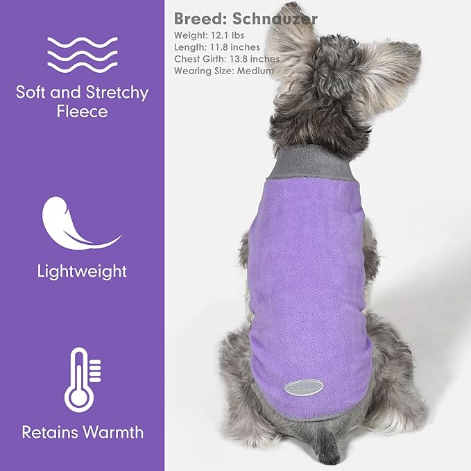 cyeollo 2 Pack Fleece Dog Sweater Pullover Sweatshirt Reflective Lightweight Dog Clothes for Small Dogs Girl Pet Apparel, Purple & Grey L