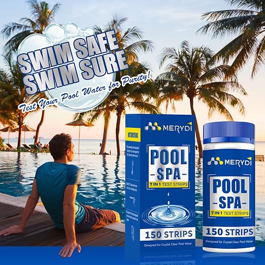 7-Way Pool Test Strips,150 Strips Pool and Hot Tub Test Strips | Accurate Test Bromine,Total Alkalinity,pH,Free Chlorine,Total Hardness,Cyanuric Acid and Total Chlorine