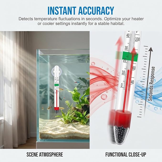 Delyle Aquarium Thermometer Glass Submersible Fish Tank Thermometer, 16-in-1 Aquarium Starter Kit Accessories with Suction Cups Filter Strainers Tube Clamps for Freshwater Saltwater Betta Tank