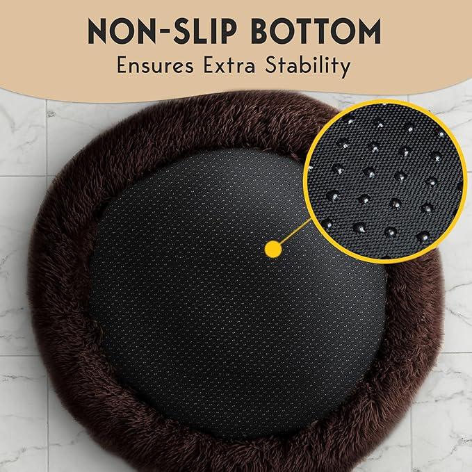 PetJett XL Dog Beds for Large Sized Dog - 45'' Extra Large Dog Bed, Anti-Slip & Washable Super Soft Round Donut Bed, Fluffy Faux Fur Anti-Anxiety Premium Comfort Pet Bed, Fits Dogs up to 120 lbs