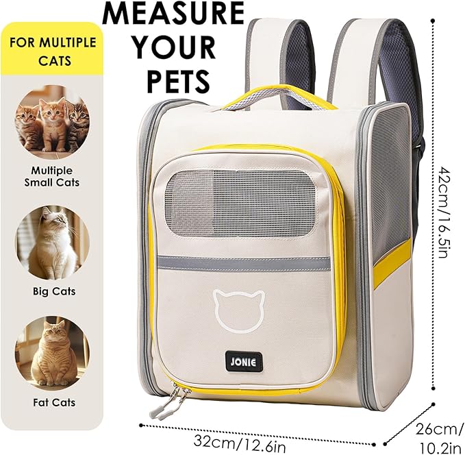 Vivicreate Cat Backpack Carrier for Dogs and Cats Kittens Rabbits, Foldable Mesh, Cat Carrier Backpack 15 Lbs, Pet Backpack Carrier for Walking, Camping and Cycling (White)