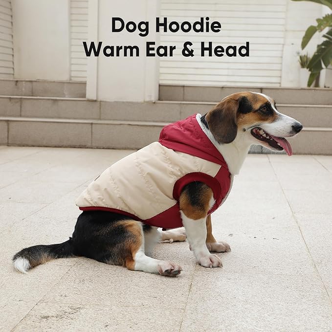 Vecomfy Fleece Lining Extra Warm Dog Hoodie in Winter,Small Dog Jacket Puppy Coats with Hooded,Beige and Red XS