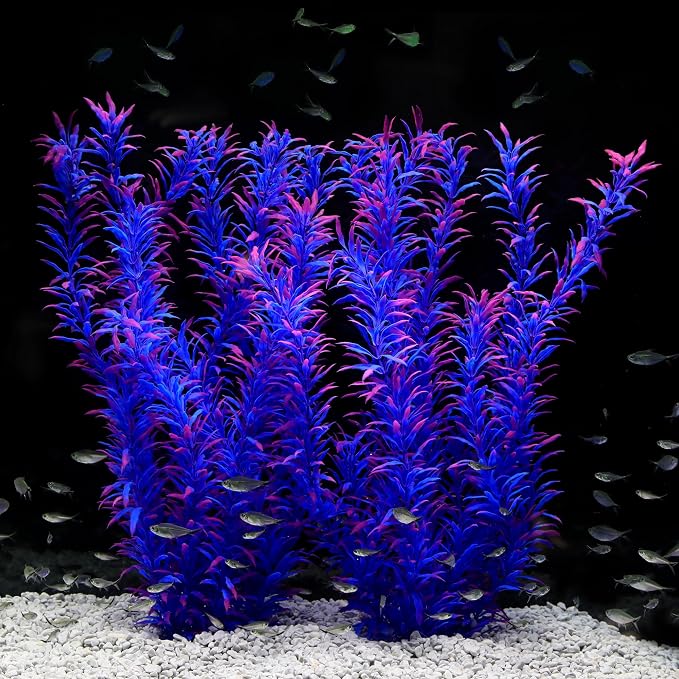 Aquarium Decor Plastic Plants Extra Large 21 Inches Artificial Plants | Tall Fish Tank Decorations, Purple 2pcs